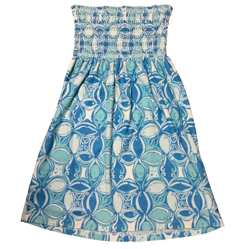 Lilly Pulitzer Strapless Smocked Fish Print Blue Dress - Picture 9 of 9